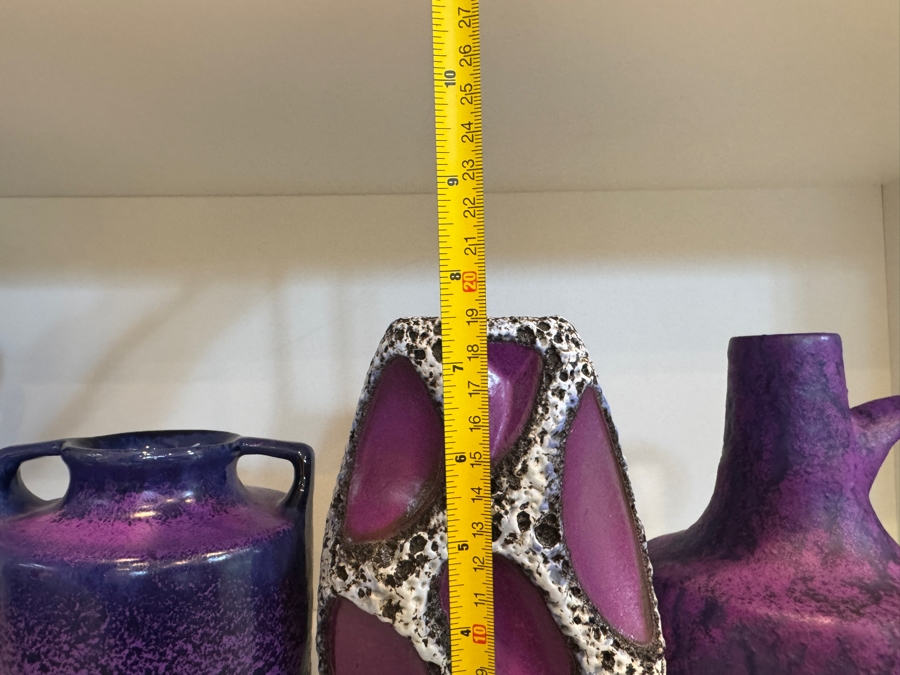 Vintage West German Otto Keramik Purple Fat Lava Glaze Pottery Vases, Set Of Three, Designed By Otto Gerharz, Mid-Century Modern, Circa 1960s-1970s 6.5' - 7.25'H [Photo 10]
