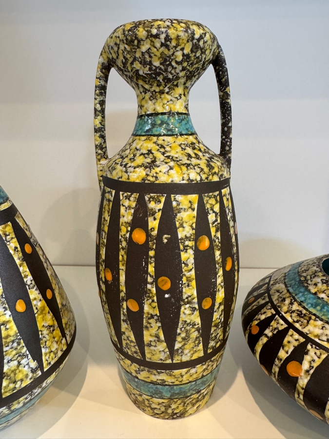 Vintage West German Bay Keramik 'Arizona' Pottery Collection By Bodo Mans, Set Of Three Geometric Vases, MCM Art Pottery, Circa 1961 7'H, 10'H And 4'H [Photo 5]