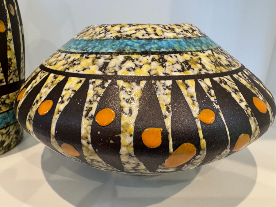 Vintage West German Bay Keramik 'Arizona' Pottery Collection By Bodo Mans, Set Of Three Geometric Vases, MCM Art Pottery, Circa 1961 7'H, 10'H And 4'H [Photo 6]
