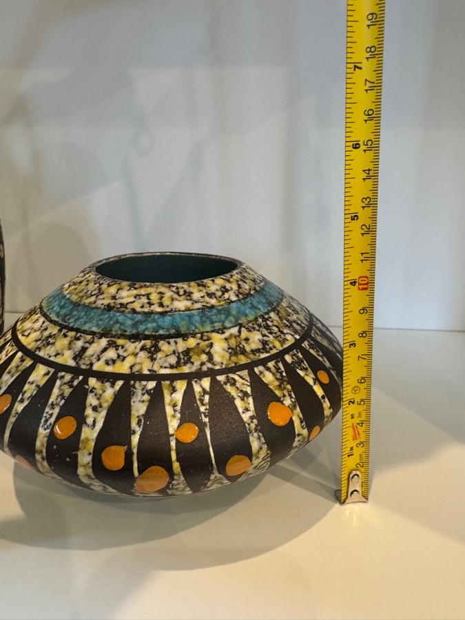 Vintage West German Bay Keramik 'Arizona' Pottery Collection By Bodo Mans, Set Of Three Geometric Vases, MCM Art Pottery, Circa 1961 7'H, 10'H And 4'H [Photo 8]