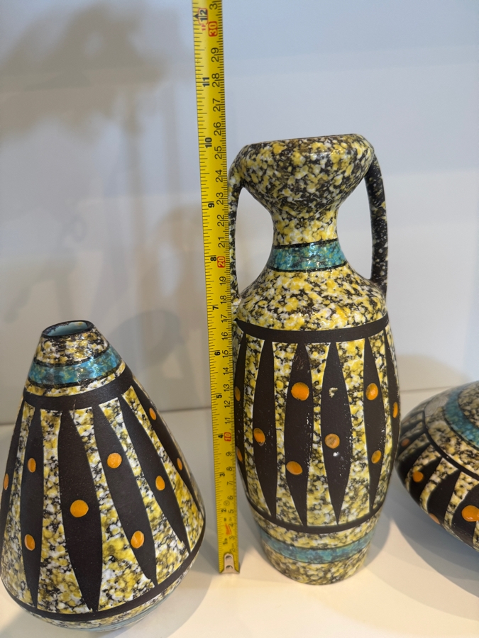 Vintage West German Bay Keramik 'Arizona' Pottery Collection By Bodo Mans, Set Of Three Geometric Vases, MCM Art Pottery, Circa 1961 7'H, 10'H And 4'H [Photo 7]