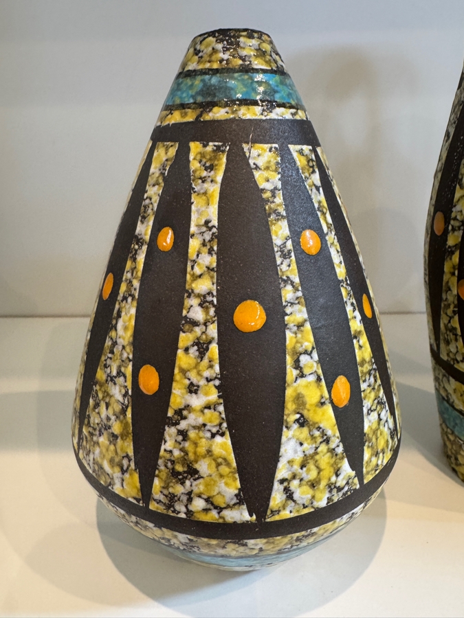 Vintage West German Bay Keramik 'Arizona' Pottery Collection By Bodo Mans, Set Of Three Geometric Vases, MCM Art Pottery, Circa 1961 7'H, 10'H And 4'H [Photo 4]