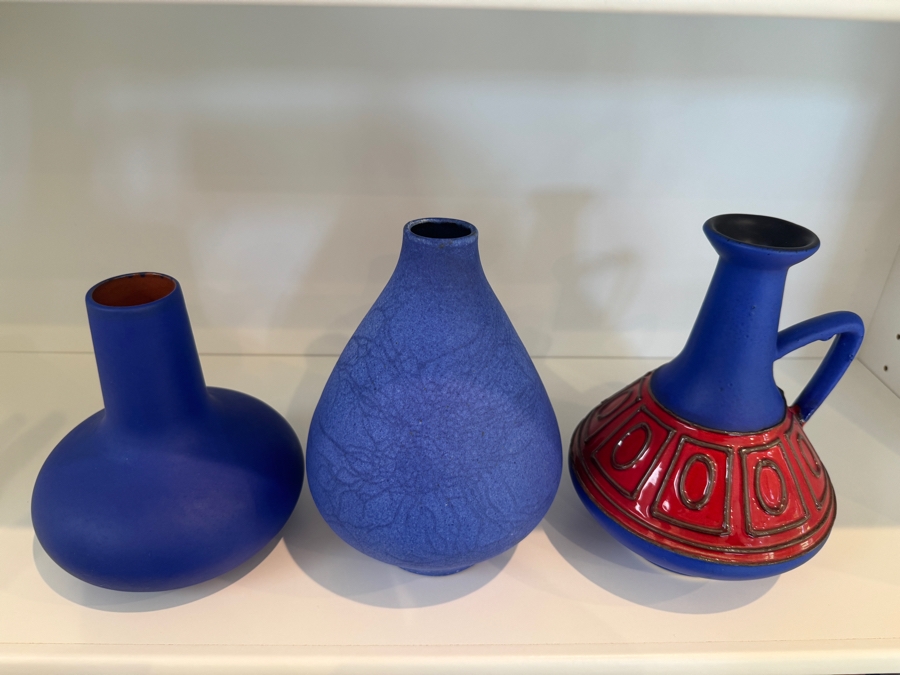 Vintage West German Blue Art Pottery Collection Featuring Carstens Tönnieshof Model 111, Hartwig Heyne Studio Pottery With 'Hey' Signature, And Steuler Keramik Shape 2025/20, Mid-Century Modern Matte And Cobalt Glazes, Circa 1960s-1970s 7'H - 8'H [Photo 2]