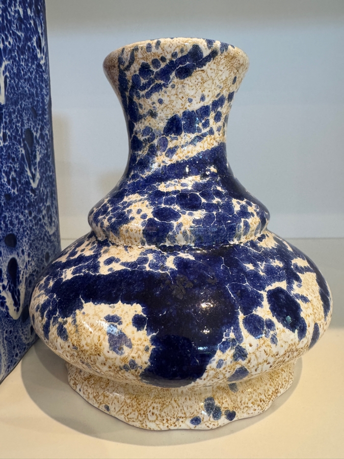 Vintage West German ES Keramik And Marei Keramik Blue Fat Lava Vase Collection, Including ES Shape 660/21 Block Vase And Marei Scalloped Base Art Pottery, Circa 1960s-1970s 8.75'H And 6.75'H [Photo 4]