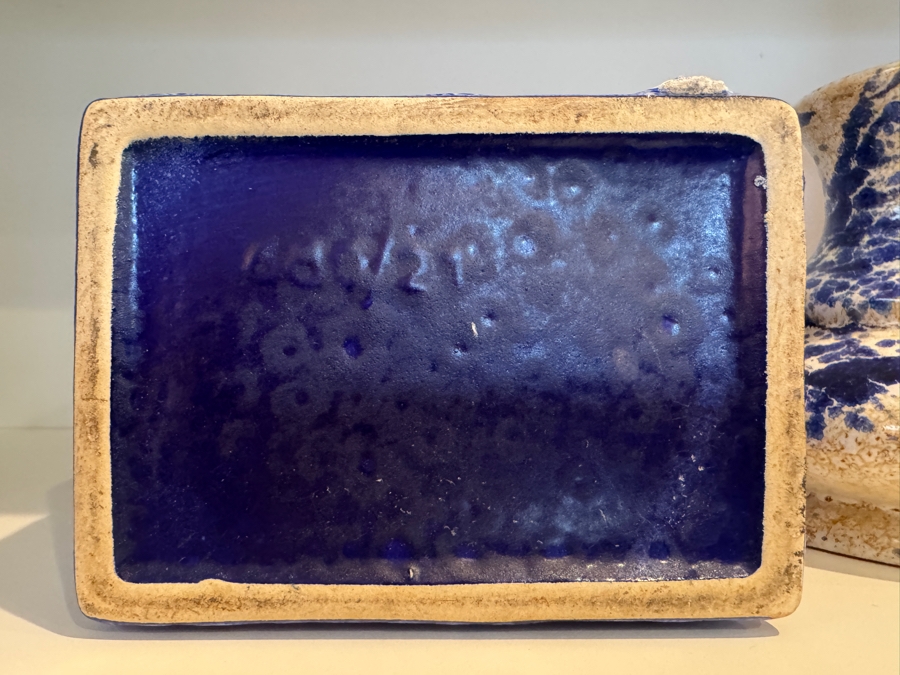 Vintage West German ES Keramik And Marei Keramik Blue Fat Lava Vase Collection, Including ES Shape 660/21 Block Vase And Marei Scalloped Base Art Pottery, Circa 1960s-1970s 8.75'H And 6.75'H [Photo 5]