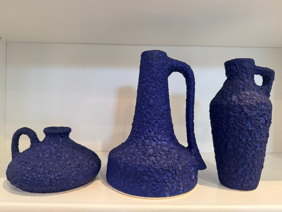 Vintage West German Silberdistel 'Yves Klein Blue' Fat Lava Pottery Vases, Set Of Three Volcanic Crusty Glaze Ceramics Including Shapes 322/15, 324/22, And 303/21, Mid-Century Modern, Circa 1960s-1970s 5.25' -9'H [Photo 2]