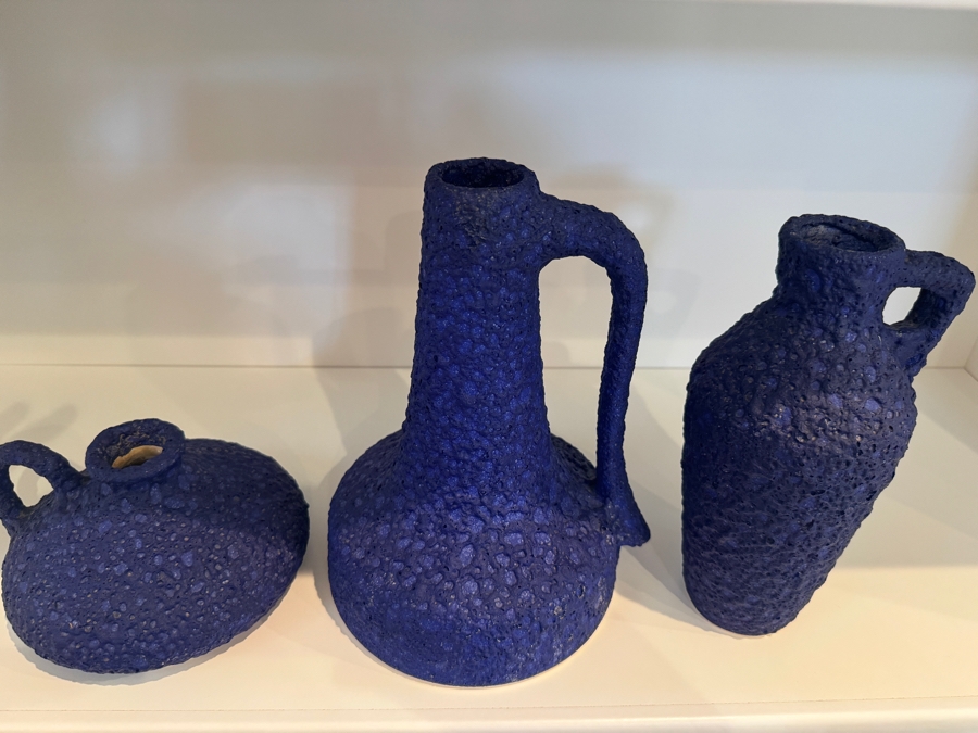 Vintage West German Silberdistel 'Yves Klein Blue' Fat Lava Pottery Vases, Set Of Three Volcanic Crusty Glaze Ceramics Including Shapes 322/15, 324/22, And 303/21, Mid-Century Modern, Circa 1960s-1970s 5.25' -9'H [Photo 3]
