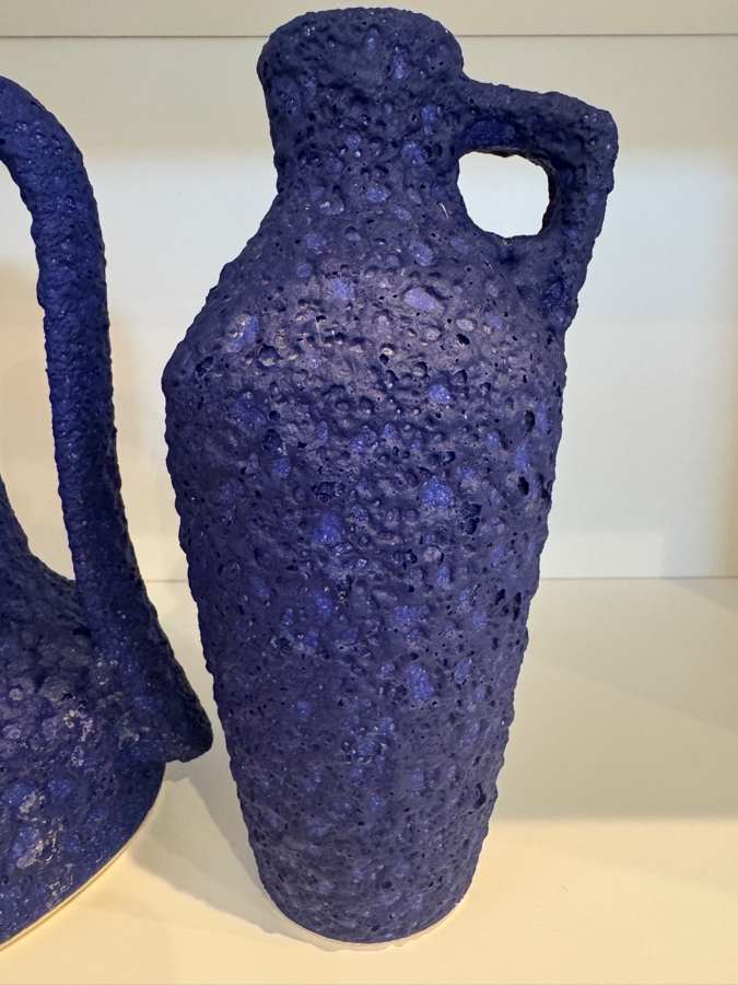 Vintage West German Silberdistel 'Yves Klein Blue' Fat Lava Pottery Vases, Set Of Three Volcanic Crusty Glaze Ceramics Including Shapes 322/15, 324/22, And 303/21, Mid-Century Modern, Circa 1960s-1970s 5.25' -9'H [Photo 6]