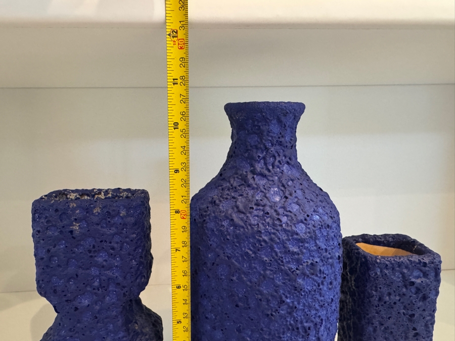 Vintage West German Silberdistel 'Yves Klein Blue' Fat Lava Pottery Vases, Set Of Three Including Shape 11/15 Brutalist Hourglass Vase, Model 123/20 Chimney Vase, And Model 324/22 Flared Vase, Circa 1960s-1970s [Photo 9]