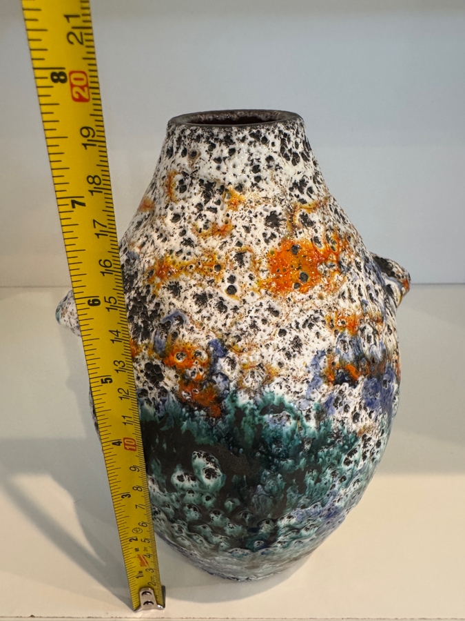 Vintage West German Marei Keramik Fat Lava 'Penguin' Vase, Shape 4104, Multicolored Volcanic Glaze With Orange, Blue, And Teal Accents, Mid-Century Modern Art Pottery, Circa 1970s 7.75'H [Photo 5]
