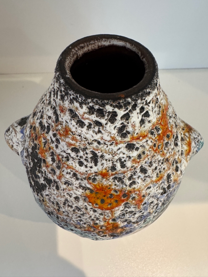 Vintage West German Marei Keramik Fat Lava 'Penguin' Vase, Shape 4104, Multicolored Volcanic Glaze With Orange, Blue, And Teal Accents, Mid-Century Modern Art Pottery, Circa 1970s 7.75'H [Photo 3]
