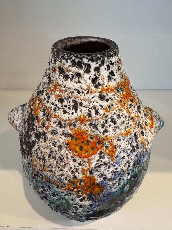 Vintage West German Marei Keramik Fat Lava 'Penguin' Vase, Shape 4104, Multicolored Volcanic Glaze With Orange, Blue, And Teal Accents, Mid-Century Modern Art Pottery, Circa 1970s 7.75'H [Photo 2]