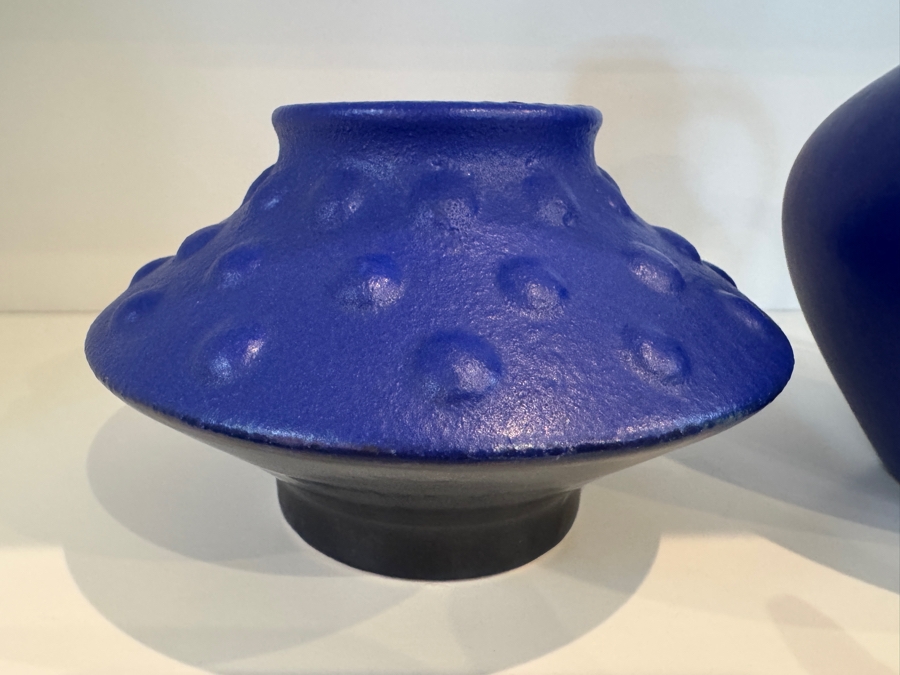 Vintage West German Cobalt Blue Art Pottery Collection Featuring Jasba Keramik Shape 1580 10 And Scheurich Keramik Shape 313 20, Mid-Century Modern Minimalist Glazed Vases, Circa 1960s 5.75'H And 8.25'H [Photo 4]