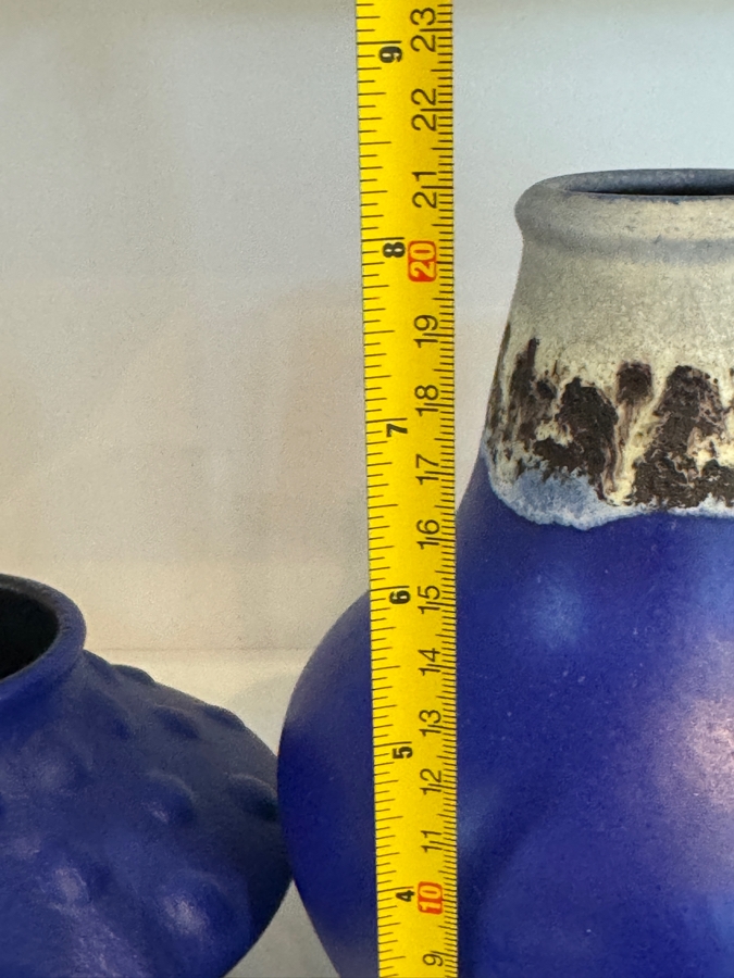 Vintage West German Cobalt Blue Art Pottery Collection Featuring Jasba Keramik Shape 1580 10 And Scheurich Keramik Shape 313 20, Mid-Century Modern Minimalist Glazed Vases, Circa 1960s 5.75'H And 8.25'H [Photo 8]