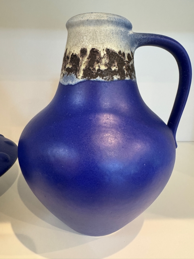 Vintage West German Cobalt Blue Art Pottery Collection Featuring Jasba Keramik Shape 1580 10 And Scheurich Keramik Shape 313 20, Mid-Century Modern Minimalist Glazed Vases, Circa 1960s 5.75'H And 8.25'H [Photo 5]