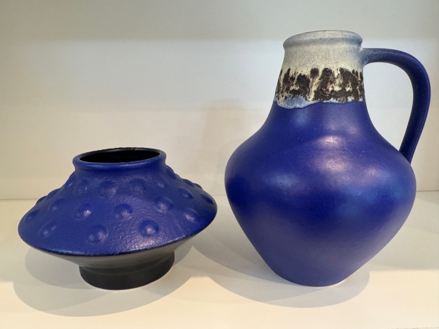 Vintage West German Cobalt Blue Art Pottery Collection Featuring Jasba Keramik Shape 1580 10 And Scheurich Keramik Shape 313 20, Mid-Century Modern Minimalist Glazed Vases, Circa 1960s 5.75'H And 8.25'H [Photo 2]