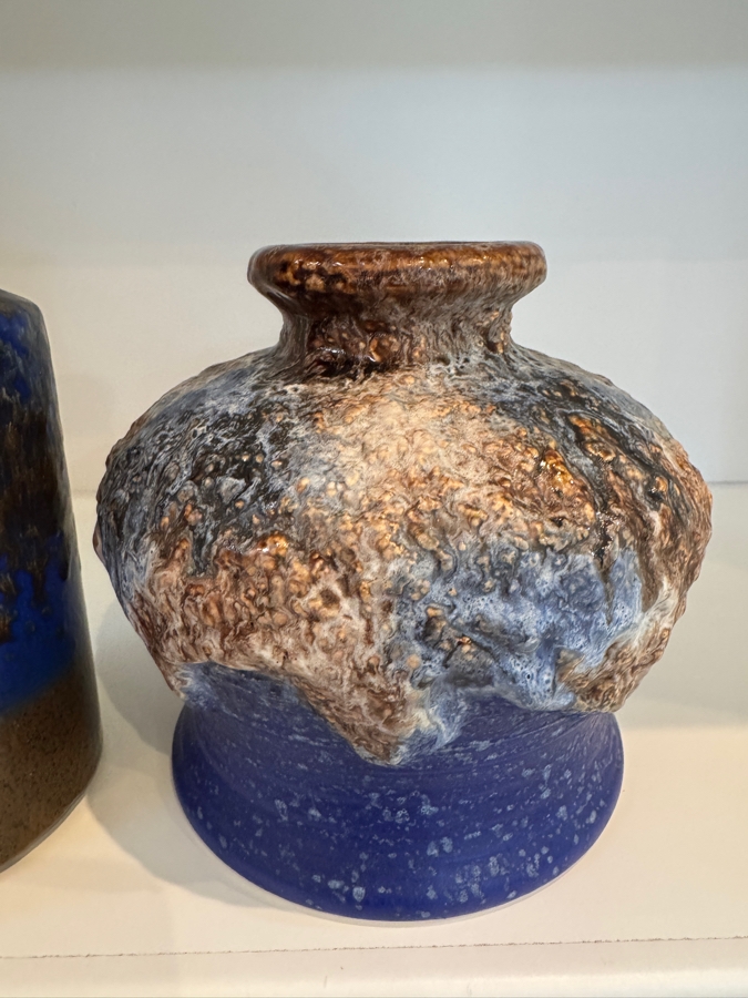 Vintage West German Fat Lava Pottery Collection Featuring Steuler Keramik Shape 142/20 Cylinder Vase And Dümler & Breiden Shape 644/15 Thistle Mark Vase, Mid-Century Modern Textured Glazes, Circa 1960s-1970s 6.75'H and 8.25'H [Photo 4]
