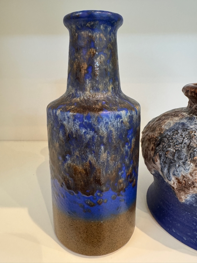 Vintage West German Fat Lava Pottery Collection Featuring Steuler Keramik Shape 142/20 Cylinder Vase And Dümler & Breiden Shape 644/15 Thistle Mark Vase, Mid-Century Modern Textured Glazes, Circa 1960s-1970s 6.75'H and 8.25'H [Photo 3]