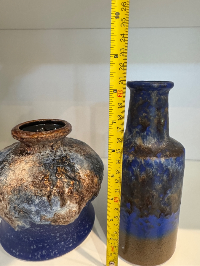 Vintage West German Fat Lava Pottery Collection Featuring Steuler Keramik Shape 142/20 Cylinder Vase And Dümler & Breiden Shape 644/15 Thistle Mark Vase, Mid-Century Modern Textured Glazes, Circa 1960s-1970s 6.75'H and 8.25'H [Photo 7]