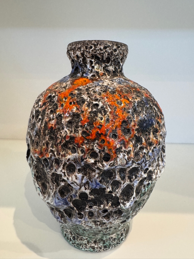 Rare Vintage West German Jopeko Keramik Fat Lava Vase, Shape 6102, Heavy Volcanic Crater Glaze With Glossy Orange Drips, Mid-Century Modern Art Pottery, Circa 1960s-1970s 6.25'H [Photo 2]