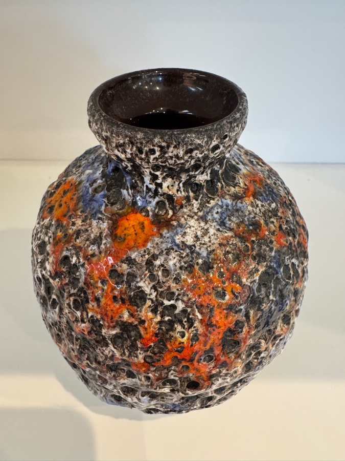 Rare Vintage West German Jopeko Keramik Fat Lava Vase, Shape 6102, Heavy Volcanic Crater Glaze With Glossy Orange Drips, Mid-Century Modern Art Pottery, Circa 1960s-1970s 6.25'H [Photo 3]