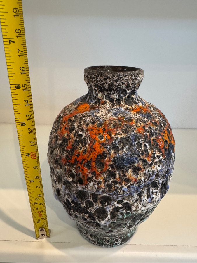 Rare Vintage West German Jopeko Keramik Fat Lava Vase, Shape 6102, Heavy Volcanic Crater Glaze With Glossy Orange Drips, Mid-Century Modern Art Pottery, Circa 1960s-1970s 6.25'H [Photo 6]