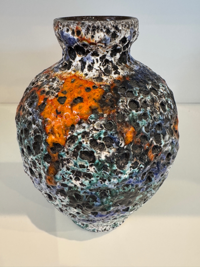 Rare Vintage West German Jopeko Keramik Fat Lava Vase, Shape 6102, Heavy Volcanic Crater Glaze With Glossy Orange Drips, Mid-Century Modern Art Pottery, Circa 1960s-1970s 6.25'H [Photo 4]