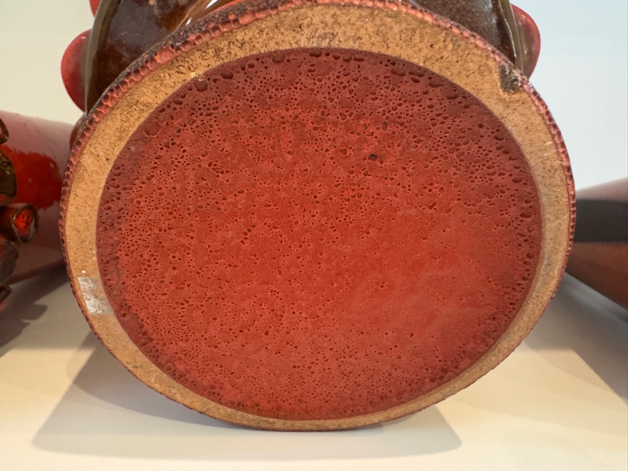 Vintage West German Fat Lava Pottery Collection Featuring Carstens Tönnieshof Shape 7951/42 'Mooncrater' Vase, Ceramano 'Ceralux' Cylindrical Vase, And Keto Keramik Shape 94/16 Abstract Pitcher, Circa 1960s-1970s 7'H - 8.25'H
 [Photo 10]