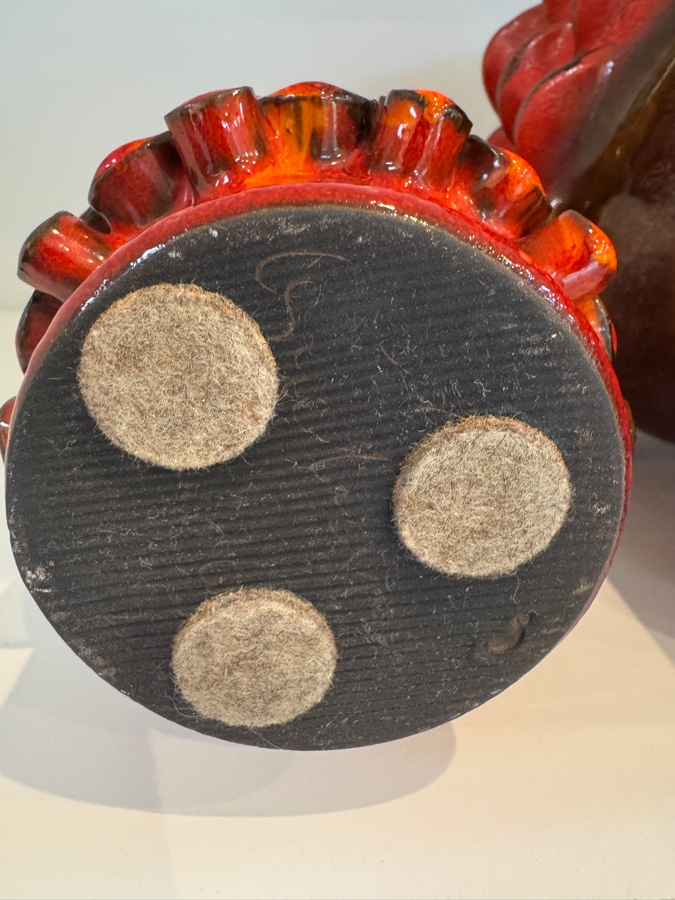 Vintage West German Fat Lava Pottery Collection Featuring Carstens Tönnieshof Shape 7951/42 'Mooncrater' Vase, Ceramano 'Ceralux' Cylindrical Vase, And Keto Keramik Shape 94/16 Abstract Pitcher, Circa 1960s-1970s 7'H - 8.25'H
 [Photo 9]