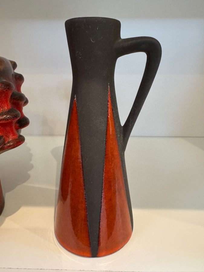 Vintage West German Fat Lava Pottery Collection Featuring Carstens Tönnieshof Shape 7951/42 'Mooncrater' Vase, Ceramano 'Ceralux' Cylindrical Vase, And Keto Keramik Shape 94/16 Abstract Pitcher, Circa 1960s-1970s 7'H - 8.25'H
 [Photo 8]