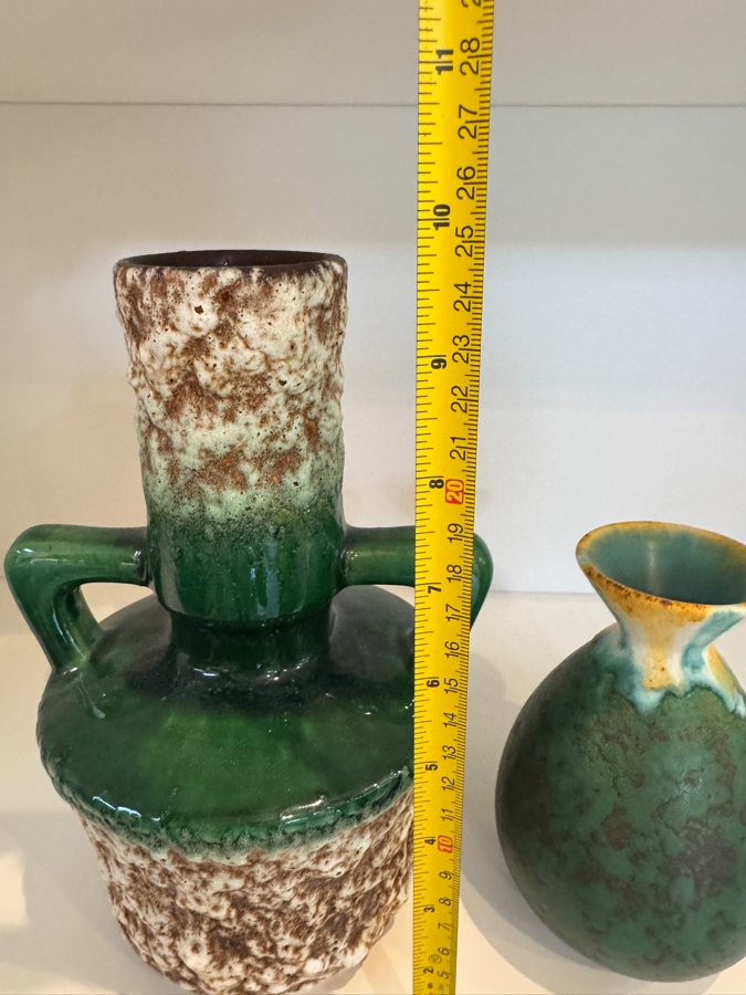 Vintage West German Fat Lava Pottery Collection Featuring Jopeko Shape 402-21 Handled Vase And Jasba Keramik Shape 489/15 Drip Glaze Bud Vase, Mid-Century Modern Art Pottery, Circa 1960s-1970s 9.75'H and 7.5'H [Photo 7]