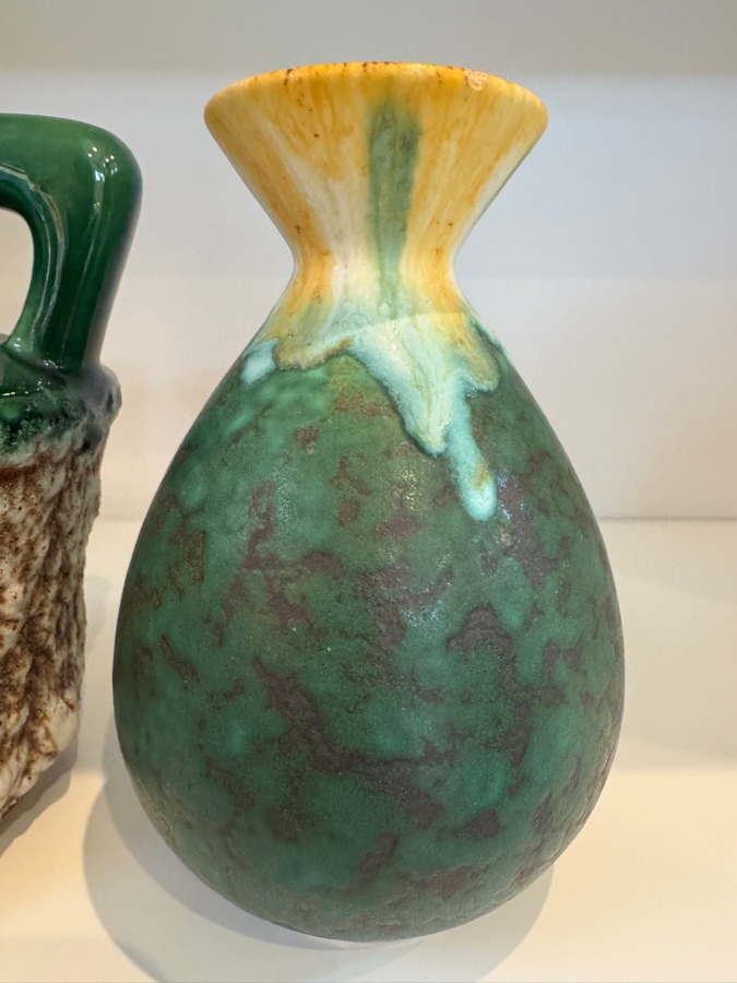 Vintage West German Fat Lava Pottery Collection Featuring Jopeko Shape 402-21 Handled Vase And Jasba Keramik Shape 489/15 Drip Glaze Bud Vase, Mid-Century Modern Art Pottery, Circa 1960s-1970s 9.75'H and 7.5'H [Photo 4]