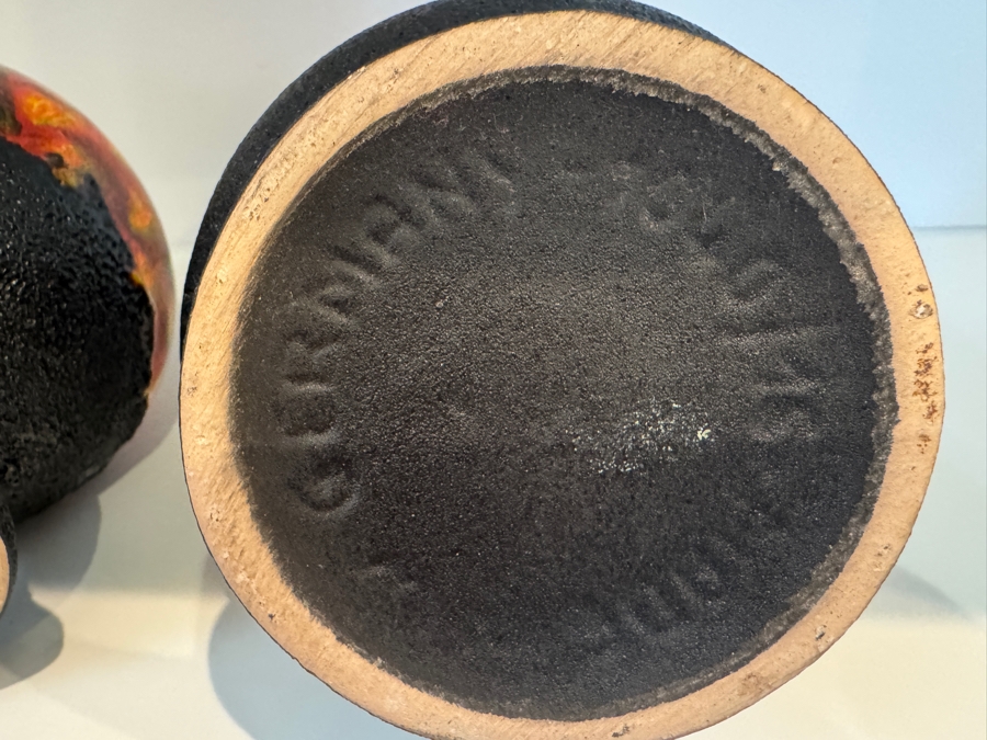 Vintage West German Walter Gerhards Fat Lava Pottery Vases, Set Of Two Including Shape 1014/25 And UFO Form Art Pottery, Mid-Century Modern Volcanic Glaze, Circa 1970s 8.25'H and 7.25' [Photo 6]
