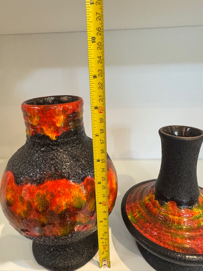 Vintage West German Walter Gerhards Fat Lava Pottery Vases, Set Of Two Including Shape 1014/25 And UFO Form Art Pottery, Mid-Century Modern Volcanic Glaze, Circa 1970s 8.25'H and 7.25' [Photo 7]
