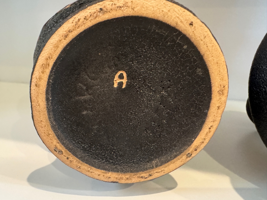 Vintage West German Walter Gerhards Fat Lava Pottery Vases, Set Of Two Including Shape 1014/25 And UFO Form Art Pottery, Mid-Century Modern Volcanic Glaze, Circa 1970s 8.25'H and 7.25' [Photo 5]