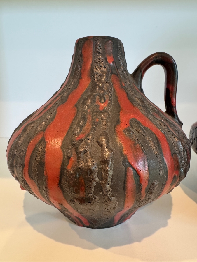 Vintage West German Fat Lava Pottery Collection Featuring Ceramano 'Rubin' Decor (Shapes 241 And 242) And Scheurich Keramik Shapes 279-38 And 414-16 'Lora,' Mid-Century Modern Red And Black Volcanic Glazes, Circa 1960s-1970s 5.75'H and 6.25'H [Photo 4]