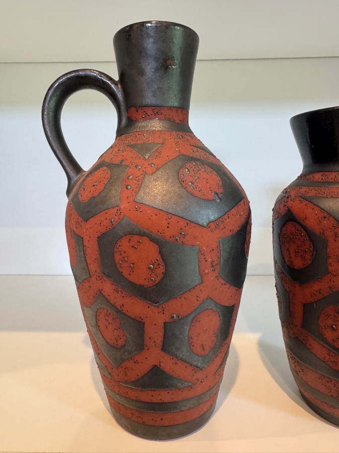 Vintage Carstens Tonnieshof West German Mid-Century Pottery Ankara Pattern Brown And Black Fat Lava Ceramic Vases 19'-23'H
 [Photo 5]
