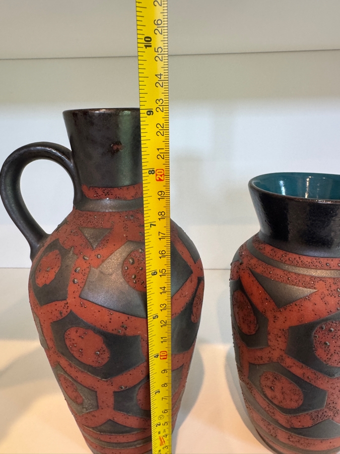 Vintage Carstens Tonnieshof West German Mid-Century Pottery Ankara Pattern Brown And Black Fat Lava Ceramic Vases 19'-23'H
 [Photo 7]