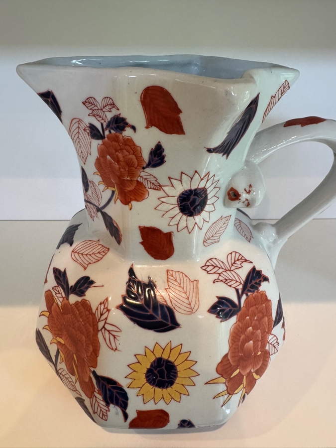 Vintage Victoria Ware Ironstone Imari Style Ceramic Floral Pitcher With Octagonal Base And Royal Crest Backstamp 25'H [Photo 3]