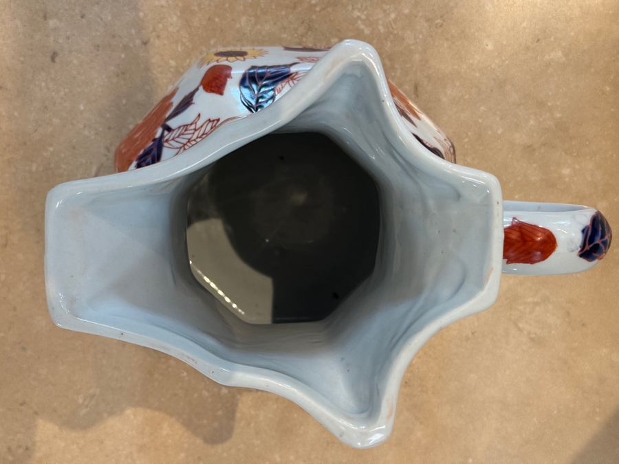 Vintage Victoria Ware Ironstone Imari Style Ceramic Floral Pitcher With Octagonal Base And Royal Crest Backstamp 25'H [Photo 5]