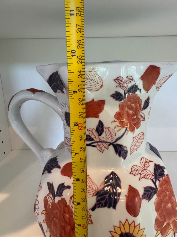 Vintage Victoria Ware Ironstone Imari Style Ceramic Floral Pitcher With Octagonal Base And Royal Crest Backstamp 25'H [Photo 7]