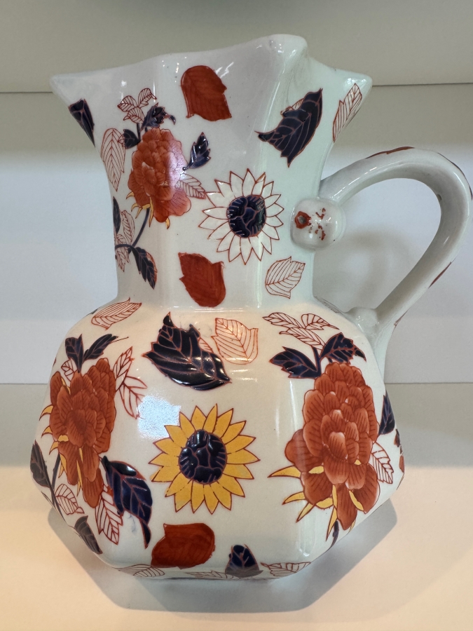 Vintage Victoria Ware Ironstone Imari Style Ceramic Floral Pitcher With Octagonal Base And Royal Crest Backstamp 25'H [Photo 2]