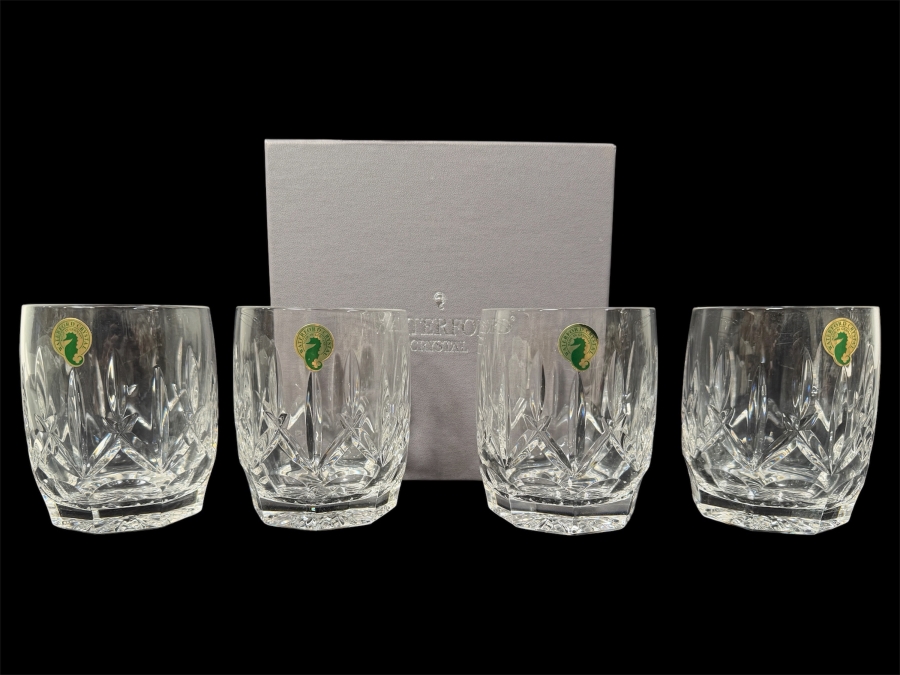 New Set Of Four Waterford Crystal Westhampton Double Old Fashioned Glasses With Box 4 1/8'H