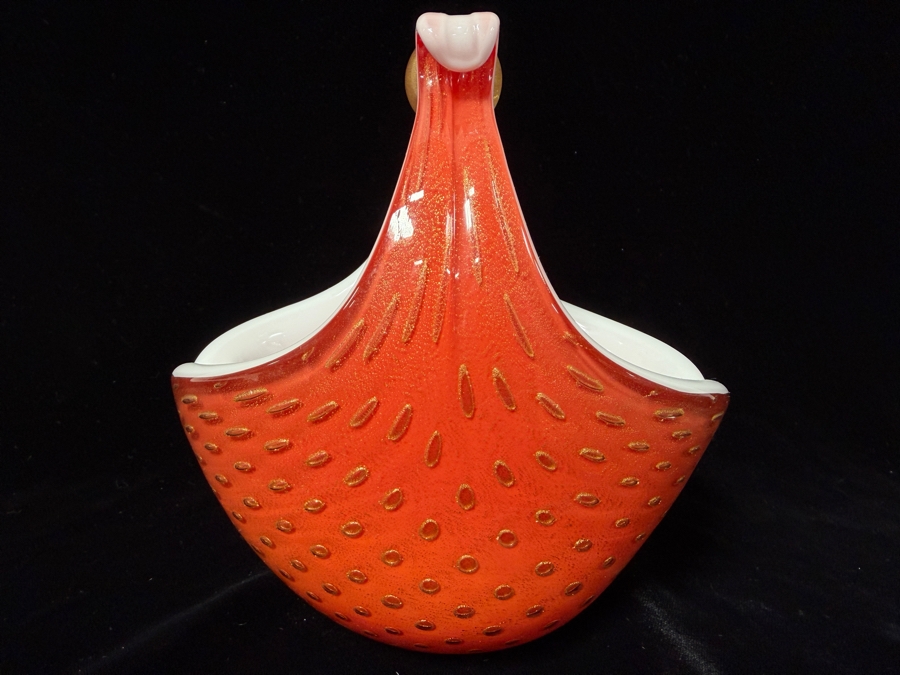 Stunning Vintage Alfredo Barbini Murano Italian Art Glass Flower Basket 6'W X 7'H [Photo 5]
