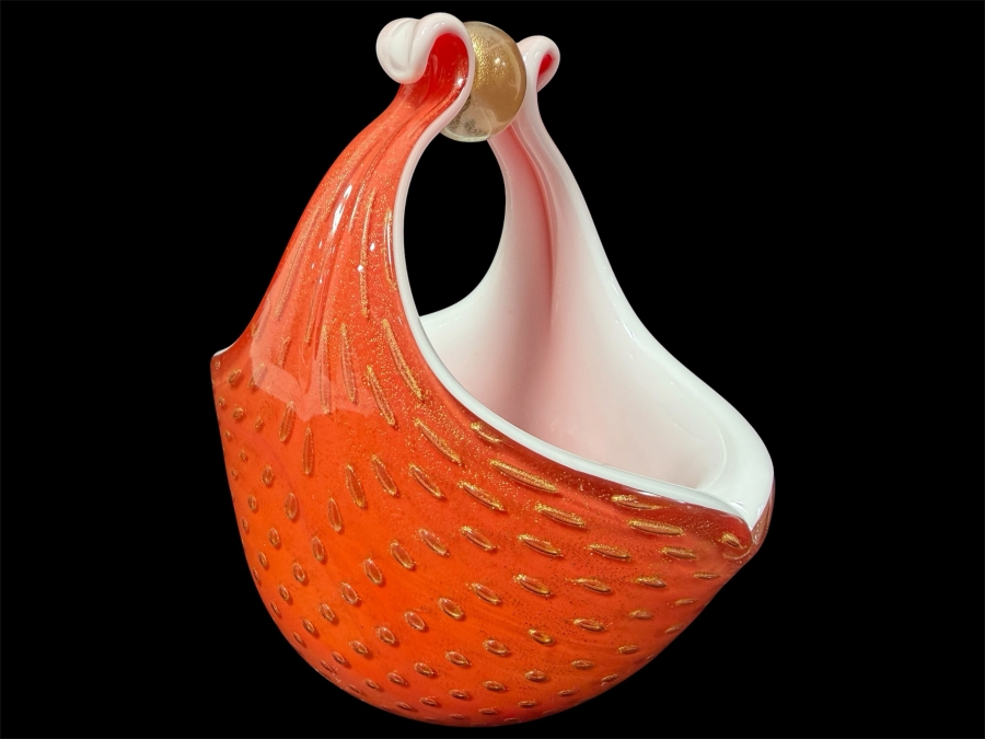 Stunning Vintage Alfredo Barbini Murano Italian Art Glass Flower Basket 6'W X 7'H