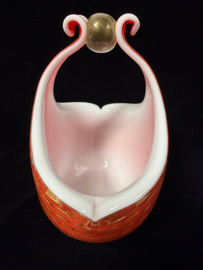 Stunning Vintage Alfredo Barbini Murano Italian Art Glass Flower Basket 6'W X 7'H [Photo 4]
