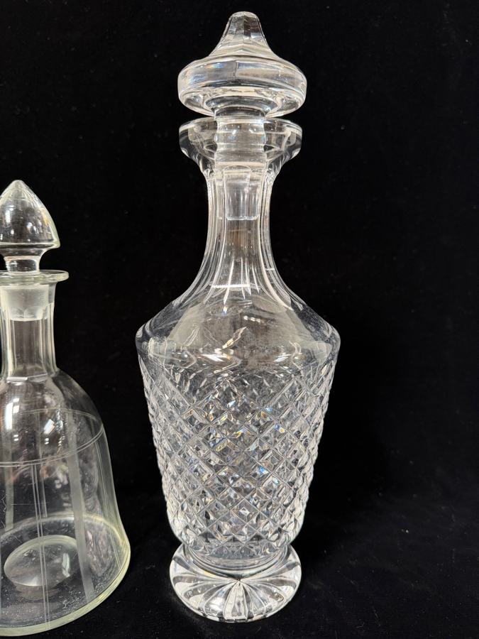 (L) Vintage Etched Glass Liquor Decanter 10'H And (R) Vintage Waterford Crystal Adare Footed Decanter 12.75'H [Photo 2]