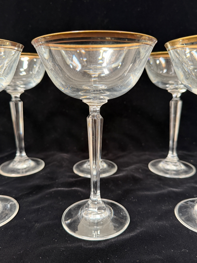 (10) Gold Rim Crystal Stemware Glasses 6 7/8' And 8 3/8' [Photo 2]