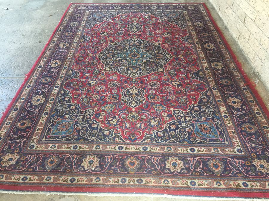 Large Vintage Hand Knotted Wool Persian Rug - Reds & Blues - 9' 9' x 6' 7' [Photo 10]