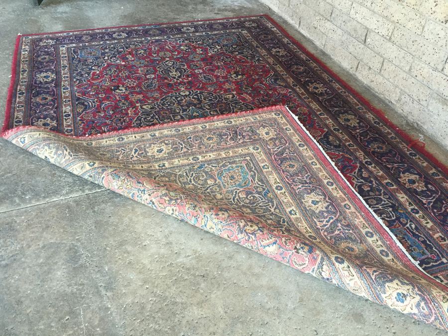 Large Vintage Hand Knotted Wool Persian Rug - Reds & Blues - 9' 9' x 6' 7' [Photo 3]